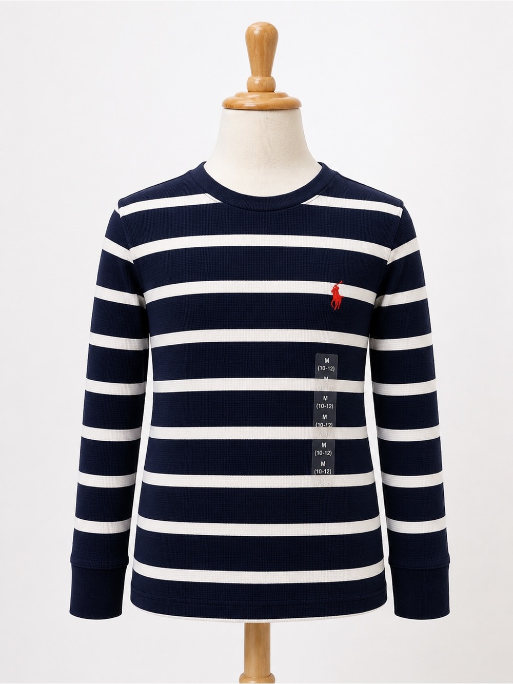 Ralph Lauren Navy, White Striped Long Sleeve waffle knit Tee